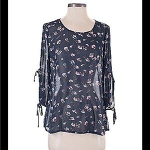 Octavia Women's Navy Floral Top - sheer w/floral print